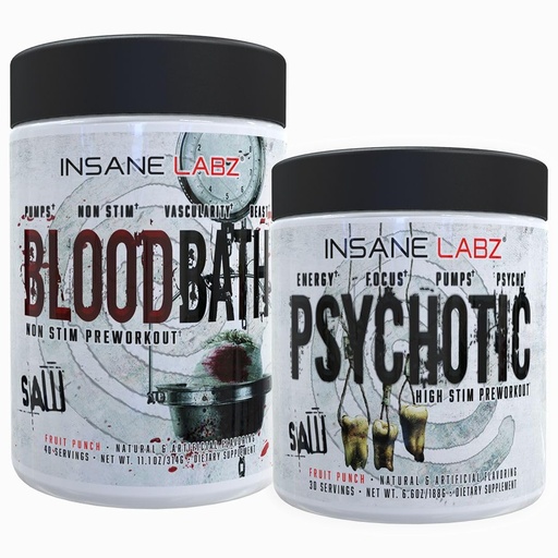 [BRSROGD2CUDWKHQU] Insane Labz Psychotic Saw® and Bloodbath Pre Workout Nitric Oxide Booster Stack, Increase Muscle Mass, Vascularity, Strength, Energy, Focus (Fruit Punch, 30 Servings)