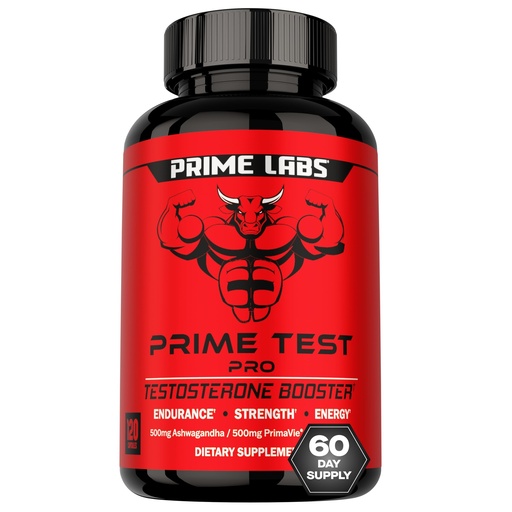[BRSRECAYDINAAA3Z] Prime Labs Prime Test Pro - Testosterone Supplement for Men - Test, Vitality, & Energy Booster - with Ashwagandha, PrimaVie Shilajit Extract, & DIM - 120 Capsules