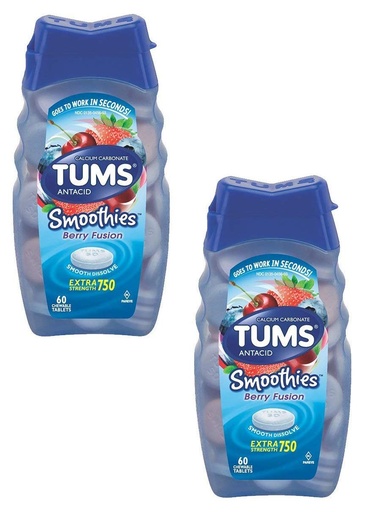 [BRSWIBIPPMEB6EY3] Tums Smoothies Smooth Dissolve Extra Strength 750 Berry Fusion - 750 mg - 60 Chewable Tablets Pack of 2