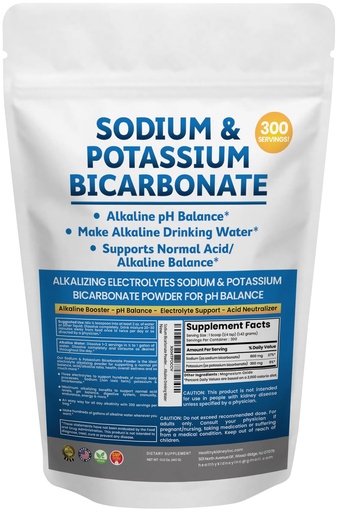 [BRSREHARPIHQ2A3B] Sodium Bicarbonate Powder & Potassium Bicarbonate Powder pH Balance Supplement. Make Gallons of Alkaline Water Drops for Acid/Alkaline pH Balance, Stomach Immune Performance. Alkaline Drinking Water