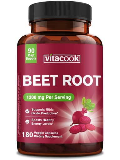 [BRSRGGQYCIAWKE34] Beet Root Capsules, 1300mg Per Serving, Supports Nitric Oxide Production, Energy & Daily Wellness, Vegan, No Gluten, 180 Capsules