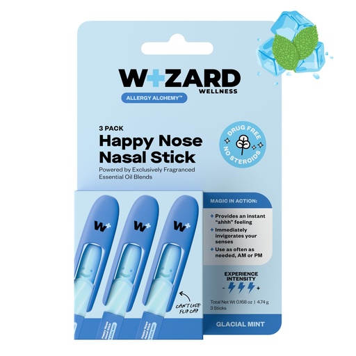 [BRSRGYA5O4BWOYA2] Wizard Wellness Happy Nose Nasal Inhaler Stick for Sinus Relief, Essential Oil Aromatherapy Inhaler, Menthol Eucalyptus & Peppermint Vapor Stick, Drug-Free Nasal Spray Alternative, Glacial Mint 3-Pack
