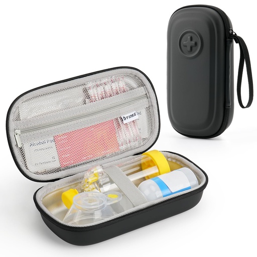[BRSREAITBZ6B6YLF] Asthma Inhaler Portable Case for Adults, Kids & Seniors - Multi-Zone Lining for Inhaler/Spacer/Emergency Meds, Waterproof PU & Travel-Ready with Mesh Pocket,Black (Only Case)
