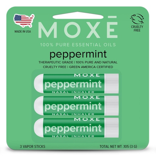 [BRSW2BT4O55GODL6] MOXE Peppermint Essential Oil Nasal Inhaler, Therapeutic No-Mess Aromatherapy, Cooling, Refreshing, Invigorating, Uplifts Mood and Positivity, Pure and Undiluted, Made in USA (3 Pack)