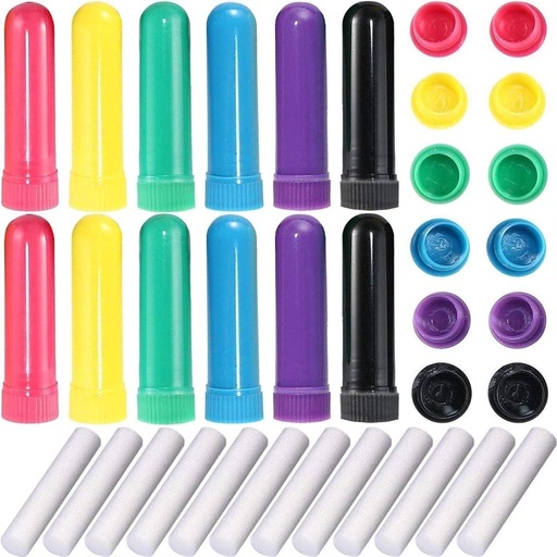[BRSWGGAQDIIB4CQY] 12 Set Essential Oil Inhaler, Refillable Nasal Inhaler Blanks with Unscented Wicks, Assorted Colors