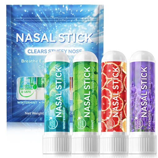 [BRSRAGA7CQCA2332] Nasal Stick 4 Pack,Nose Inhaler Stick,Nasal Inhaler,Boost Energy Set,Sinus & Congestion Relief, Daily Relaxation, Stress Relief, Pure Natural Ingredients