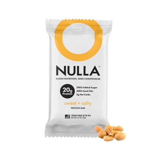 [BRSRE2QZOUNGGFDZ] Nulla Bar 12 Count Box, NO SEED OILS, 20 grams Protein, 2-3g Net Carbs (Sweet + Salty)