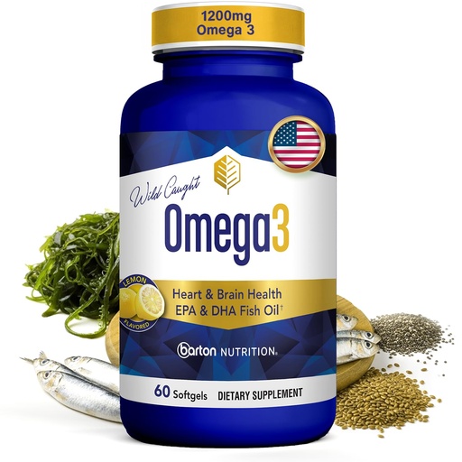 [BRSREYADBANGG2DL] Omega 3 Fish Oil Supplements for Women & Men, 1200 mg Omega3 Softgels with EPA & DHA Fatty Acids for Healthy Skin & Joints, Eyes, Heart & Brain Support - Made in USA - 60 Count, 1 Month Supply