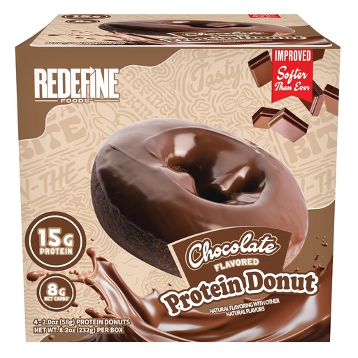 [BRSREY35CMGWAALF] Redefine Foods Chocolate Protein Donut - 8 Count - Chocolate Flavor - 15g of Protein Per Serving - No Artificial Ingredients