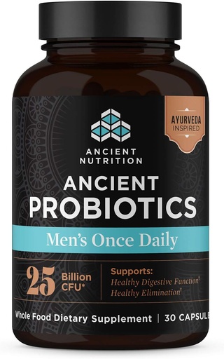 [BRSWGHYKBYAQEE3G] Ancient Nutrition Probiotics for Men, Ancient Probiotic Men's Once Daily 30ct, Digestive and Immune Support, Bloating, Gas and Constipation Relief, Gluten Free, Superfoods Blend, 25 Billion CFUs*