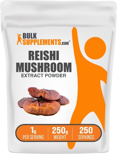 [BRSWKHDYAUPR2HD2] BulkSupplements.com Reishi Mushroom Extract Powder - Reishi Mushroom Powder, Supplement for Overall Well-Being - Gluten Free, 1g per Serving, 250g (8.8 oz) (Pack of 1)