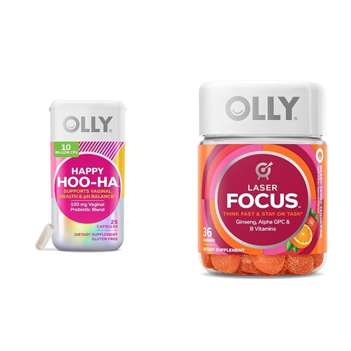 [BRSRAY33AF7GYADK] OLLY Probiotic for Women Vaginal Health Capsules and Focus Gummy with Ginseng and Vitamins Bundle - 25 Count and 36 Count