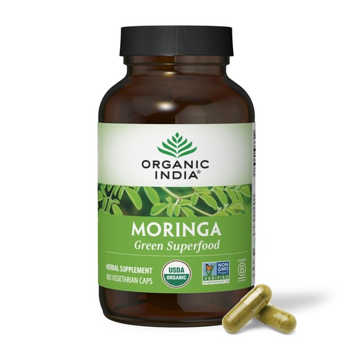 [BRSRECT6AECAOG3J] ORGANIC INDIA Moringa Capsules Organic - Moringa Supplement - Green Superfood, Pure Supergreen, Vegan Greens, Nature's Multivitamin, Vegan, Gluten-Free - 180 Capsules