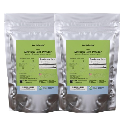 [BRSWGCYNCUCQ4D3X] Zen Principle 2-Pack Premium Organic Moringa Oleifera Leaf Powder. USDA Certified Organic.