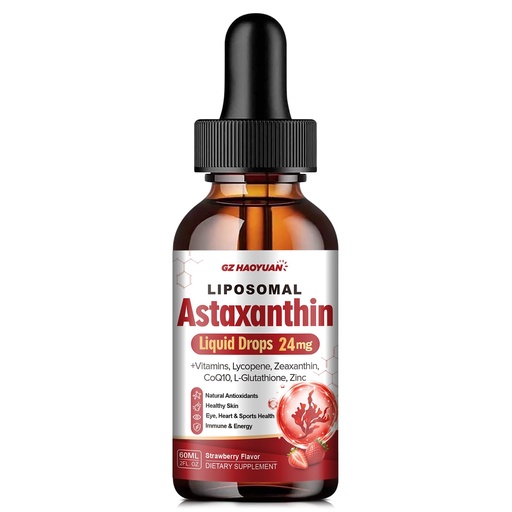 [BRSRGBA2BMNRO2Q4] Astaxanthin Supplement Liquid Drops, Advanced 15-in-1 Astaxanthin Antioxidant from Fresh Microalgae Source w. Mct Oil Lycopene Grape Seed Turmeric Vitamin E for Immune Skin Health