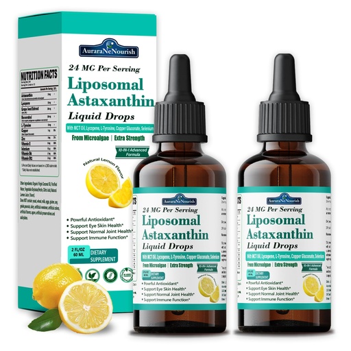 [BRSRGBQFAUNBUAD2] 2 Packs Liposomal Astaxanthin 24mg Liquid Drops, 11-in-1 Antioxidant Supplement with MCT Oil, Lycopene & Coconut Oil, from Microalgae Source, Supports Healthy Skin, Joint & Eye Health