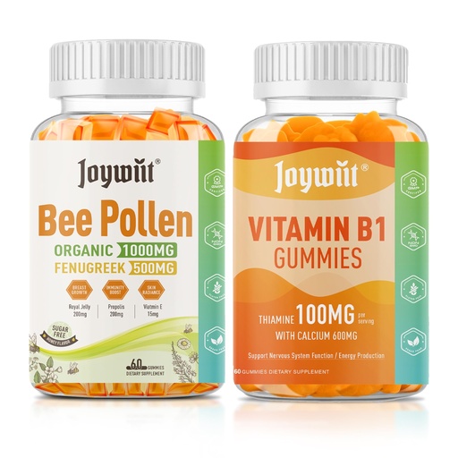 [BRSREHAYB56BEA3Z] Bee Pollen 1000mg Sugar Free Gummies & Vitamin B1 Gummies 100mg | 2 Pack Bundle | Bee Pollen + Fenugreek | Thiamine