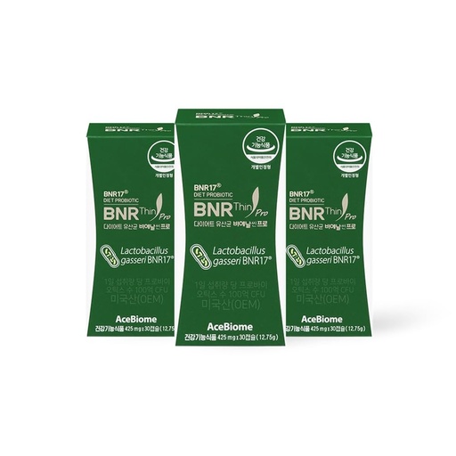 [BRSRMFICOEAWY3A4] BNRThin Pro, Lactobacillus Gasseri BNR17, 10 Billion CFU Guaranteed, Digestive Health, 30Capsules x 3packs