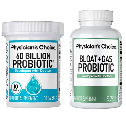 [BRSRAHQNBEFQ4FDK] Physician's CHOICE Bloat & Gas Probiotic 30ct + 60 Billion Probiotic 30ct - Digestive Wellness Bundle