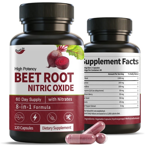 [BRSRGBT5CB6GAEIV] (120 Counts) Beet Root Capsules | with L-Arginine,L-Citrulline CoQ10, Turmeric, Hawthorn Berry | Nitric Oxide Supplement | 60 Days Supply