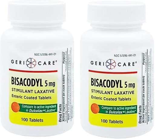 [BRSWIZY5B4IB22TG] GeriCare Bisacodyl 5 mg Laxative Coated Tablet | Generic for Dulcolax | Stimulant Laxative | Gentle Overnight Constipation Relief 100 Count (Pack of 2)