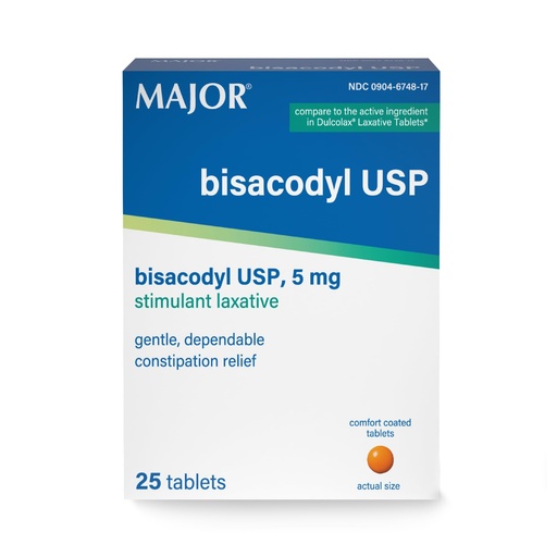 [BRSROYYRBEDRQC3B] MAJOR Bisacodyl USP 5mg - Stimulant Laxatives for Constipation - Gentle Constipation Relief - 25 Comfort Coated Tablets