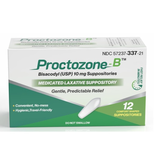 [BRSREADRAEIG23L5] Rising PROCTOZONE-B™ Bisacodyl 10 mg Suppositories — OTC Stimulant Laxative Suppository for Occasional Constipation — 12 ct