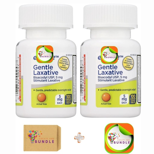 [BRSRAZT3BMFAYEY4] Equate Bisacodyl Gentle Laxative Tablets for Adult Constipation, 5 mg, 100 Count - Total Bisacodyl 5 mg (Pack of 02) 200 Tablets + CreateAndBundle Sticker