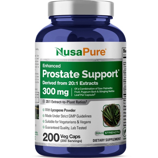 [BRSREFAECING2CDB] NusaPure Prostate Support Capsules, 300 mg, 200 Veg Capsules (Non-GMO, Vegan)