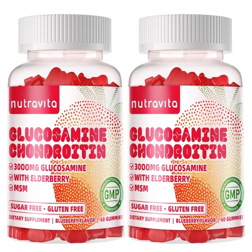 [BRSRAA3YPIBBE3D4] Nutravita Glucosamine Chondroitin Gummies with MSM & Elderberry Extra Strength - Joint Support, Antioxidant Immune Support Supplement for Adults, Men & Women.120 Strawberry Chews