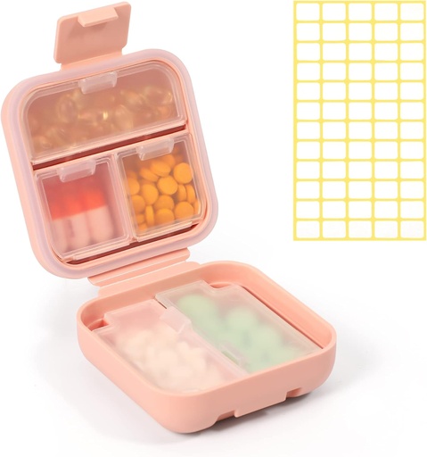 [BRSRM2YLA57AAFAY] Dynippy Daily Pill Organizer 5 Compartments Portable Moisture Proof Small Pill Case for Pocket Purse Travel Pill Box Portable Medicine Vitamin Fish Oil Holder Container (Pink)