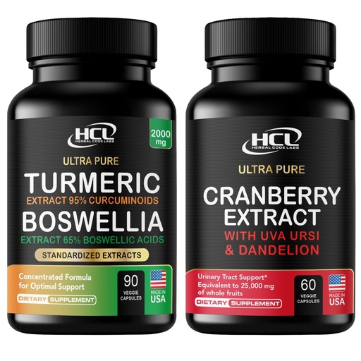 [BRSRGAYDA54A4EQ4] Turmeric Boswellia Extract Supplement 2000 mg + Cranberry Extract Pills - Super Strength 50:1 Whole Fruit Concentrate Equals to 25,000mg of Fresh Cranberries Plus Dandelion & Uva Ursi - UTI Support