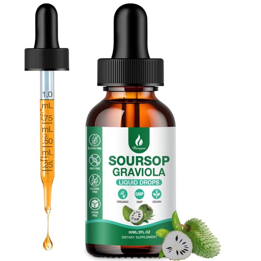 [BRSREGQCOQFGOETJ] (1 Pack) Soursop Bitters Liquid - 7 in 1 Soursop Graviola Liquid Drop Leaf Extract 2 Fl Oz (60ml) with Organic Sea Moss for Cell Support & Regeneration, Liver Immune Boost Antioxidant
