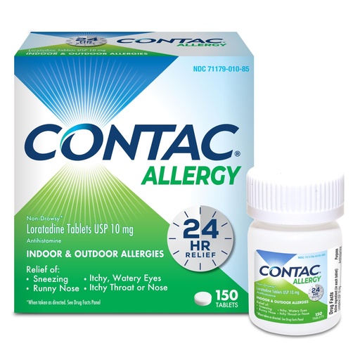 [BRSRGGIDO4CRQG3A] Contac Allergy Relief Tablets, Loratadine 10 mg Antihistamine, 24 Hour Non Drowsy Medicine for Sneezing, Runny Nose & Itchy Eyes, Gluten Free, 150 Count