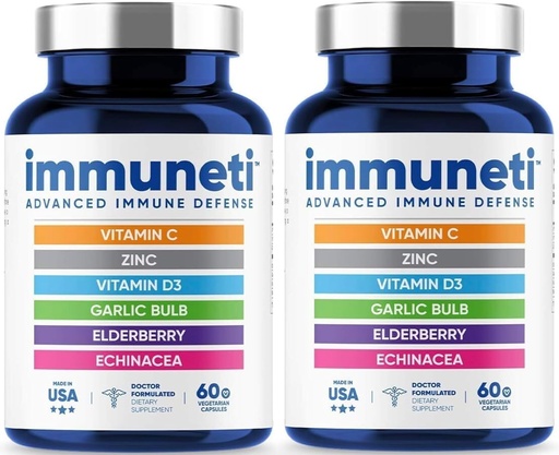 [BRSRAELROYIQGHIZ] Immuneti - Advanced Immune Defense, 6-in-1 Powerful Blend of Vitamin C, Vitamin D3, Zinc, Elderberries, Garlic Bulb, Echinacea - 2 Pack - Supports Overall Health