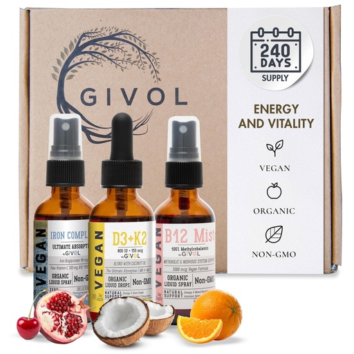 [BRSROAARO4JRYDLA] Energy & Vitality Bundle Liquid Vitamin Spray Trio - B12 Methylcobalamin, Iron Bisglycinate, and D3 (Lichen) & K2 (MK4 & MK7), Non-GMO, Gluten Free, Sugar-Free, 2 Fl Oz (60 ml) 540 Days Supply