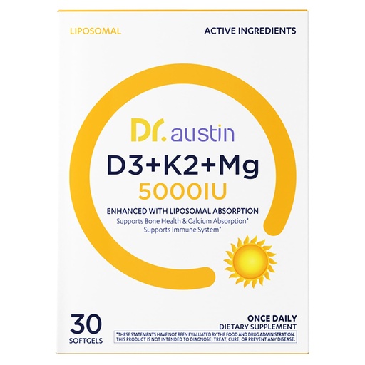 [BRSREEA6DIOW2HL3] Dr. Austin Liposomal Vitamin D3 5000IU with K2 & Magnesium | Nano Targeted Delivery for High Absorption | Prenatal & Daily Immune Support | 30 Softgels