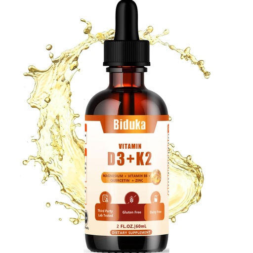 [BRSRGBALB5YBMF3O] Organic Vitamin D3 K2 Magnesium Liquid Drops, 6 in 1 with Zinc, Vitamin B6 & Quercetin