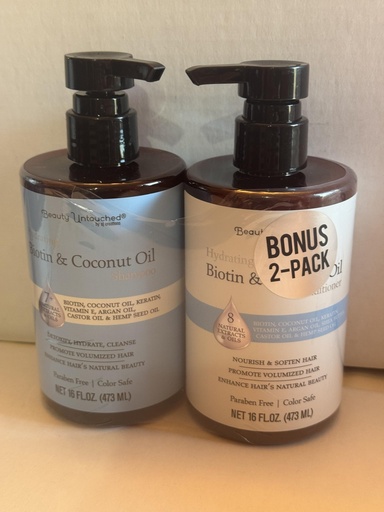 [BRSRGGA6BZ5QKEI6] Beauty Untouched Hydrating Biotin & Coconut Oil Bonus 2-Pack, Nourish & Soften Hair, Paraben Free, 16 FL OZ