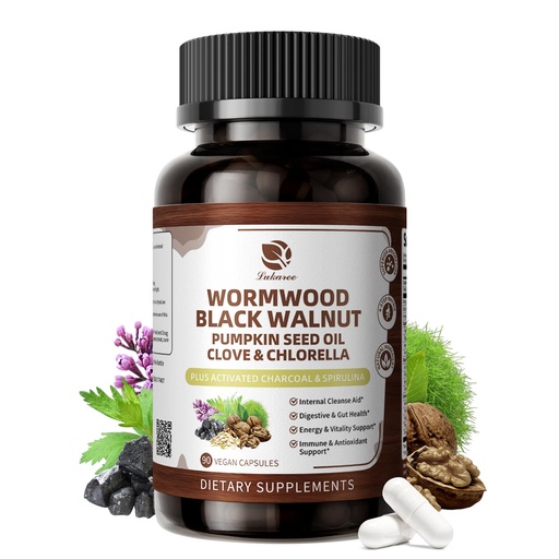 [BRSREAL3A55BE2Y7] Lukaree Wormwood Black Walnut Cleanse for Human 1200mg – Ultra Gut Cleanse & Digestive Health w/Pumpkin Seed Oil,Clove,Activated Charcoal - for Men & Women Probiotic Capsules -Vegan,90 Count