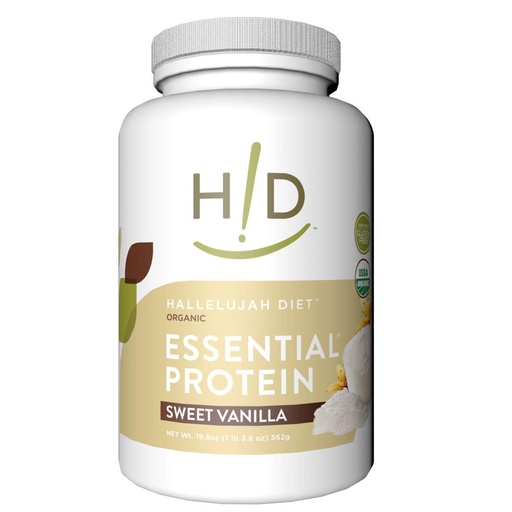 [BRSWGGQ2OIPBU3L5] Hallelujah Diet Organic Essential Protein Powder - Sweet Vanilla - 19.8oz (15 Servings)