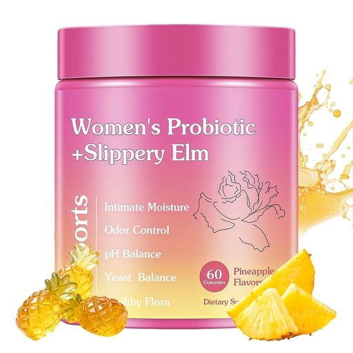 [BRSREHYNA4CB6YAZ] Her Juicy Feminine Probiotic Gummies for Women, Women Probiotic Slippery Elm Gummies, Tropical Pineapple Flavor, Supports pH Balance, Vegan, Gluten Free| 60 Count