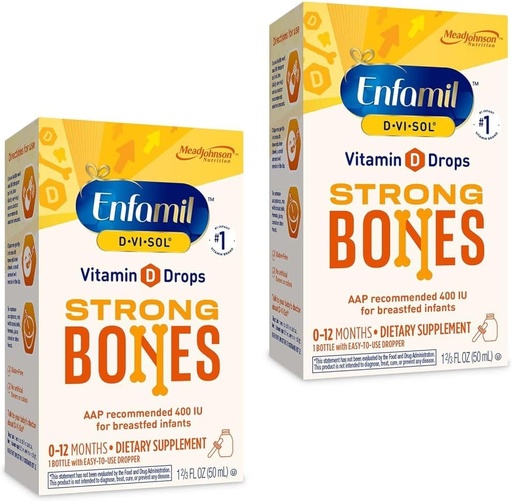 [BRSW2HQCCMHQKG3O] Enfamil Baby Vitamin D-Vi-Sol Liquid Vitamin D Drops, Supports Strong Teeth & Bone Development, 50mL Bottle (Pack of 2)