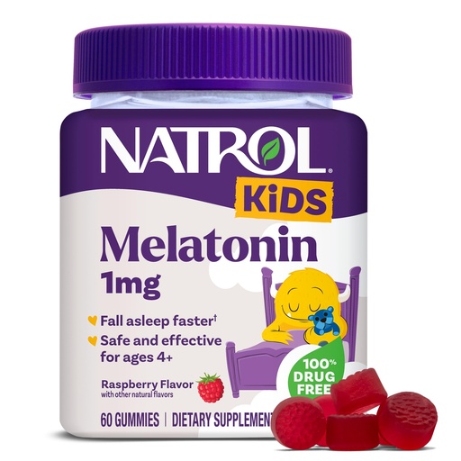 [BRSWYZD7OV7GAD3P] Natrol Kids Melatonin Gummies 1mg, Children's Melatonin for Restful Sleep, 60 Raspberry-Flavored Sleep Gummies, 60 Day Supply