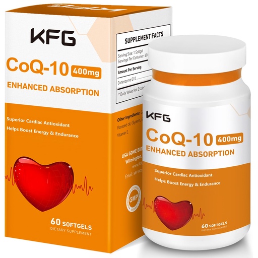[BRSRMAA2CAHBEG3Z] KFG CoQ10 400mg Softgels, Coenzyme Q10 Supplements Support Heart Health, Cardiovascular Health, Immune System & Cellular Energy Production, Gluten Free