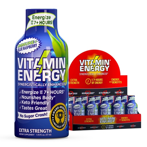 [BRSREZT4BYIBYAY4] Vitamin Energy Immune+ Extra Strength Energy Shot Blue Raspberry 10 Pack, 260mg Natural Caffeine, B-Vitamins, Citicoline, Green Tea, Immunity & Focus Support, Zero Sugar, Gluten-Free 1.93 fl oz