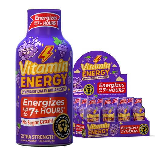 [BRSREZT4DNYQIYLL] Vitamin Energy Immune+ Extra Strength Energy Shot Grape 10 Pack, 260mg Natural Caffeine, B-Vitamins, Citicoline, Green Tea, Immunity & Focus Support, Zero Sugar, Gluten-Free 1.93 fl oz