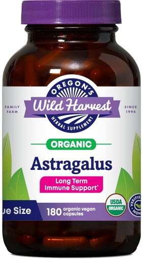 [BRSWGA35CAIQA2T3] Oregon's Wild Harvest Non-GMO Certified Organic Astragalus Capsules Long Term Immune Support Herbal Supplements-180 Count