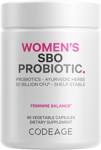 [BRSWGAY6BUBREEQU] Codeage Women’s Probiotics Supplement - 50 Billion CFUs - SBO Probiotics & Prebiotics - Cranberries - Feminine Health - Fermented Botanical Blend, Whole Food Supplement - Vegan, Non-GMO - 60 Capsules