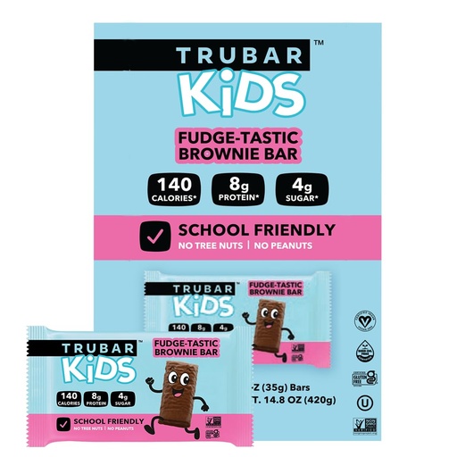 [BRSREBIEC4PQY3A2] TRUBAR Kids Protein Bars, Fudge-Tastic Brownie, Plant Based Protein, Gluten Free School-Friendly Snacks for Lunchboxes, Tree Nut and Peanut Free, Low Sugar, Healthy On the Go Snack Bars, 12 Count